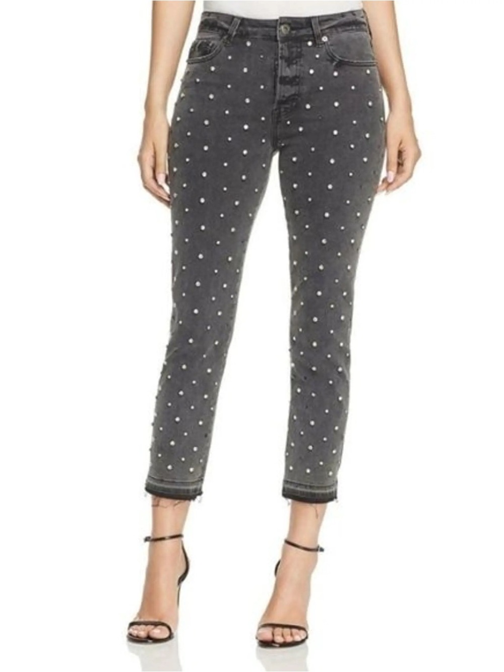 Pistola Charlie Rhinestone Crystal Gem Embellished Jeans Black Gray Sz 25